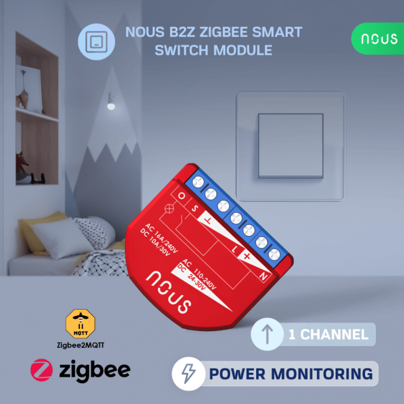 NOUS - Zigbee ON/OFF module + Consumption measurement (10A DC, 16A AC)