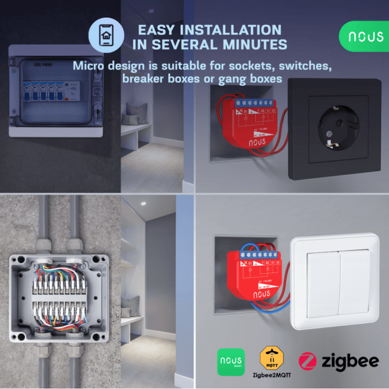 NOUS - Zigbee ON/OFF module + Consumption measurement - 2 loads