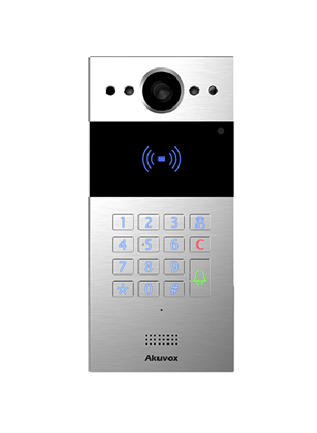 Akuvox - Portier vidéo IP R20K - 1 sonnette avec lecteur de badge RFID et clavier numérique, version encastrée