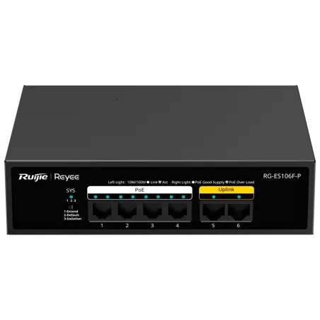Reyee - Switch PoE+ 6 ports 10/100Mbps 54W RG-ES106F-P