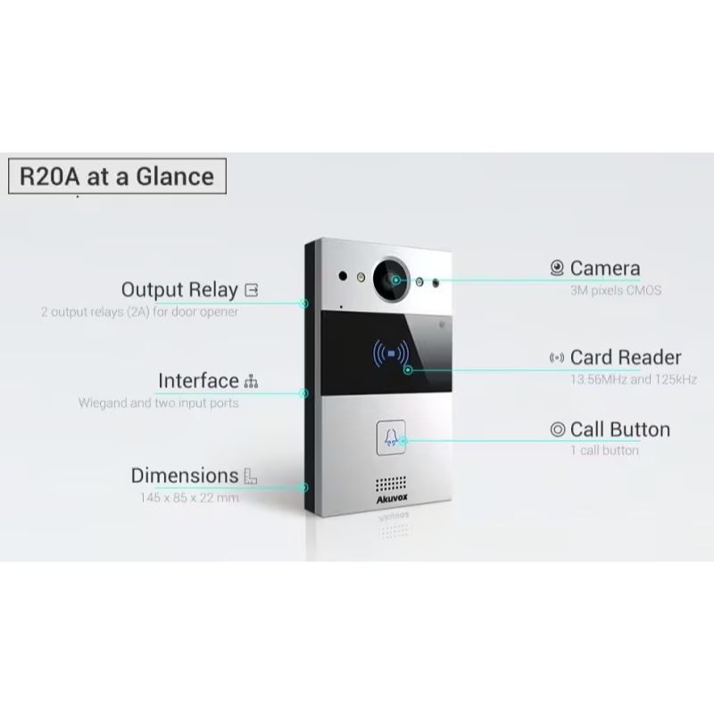 Akuvox - Portier vidéo compact IP R20A - 1 sonnette avec lecteur de badge RFID