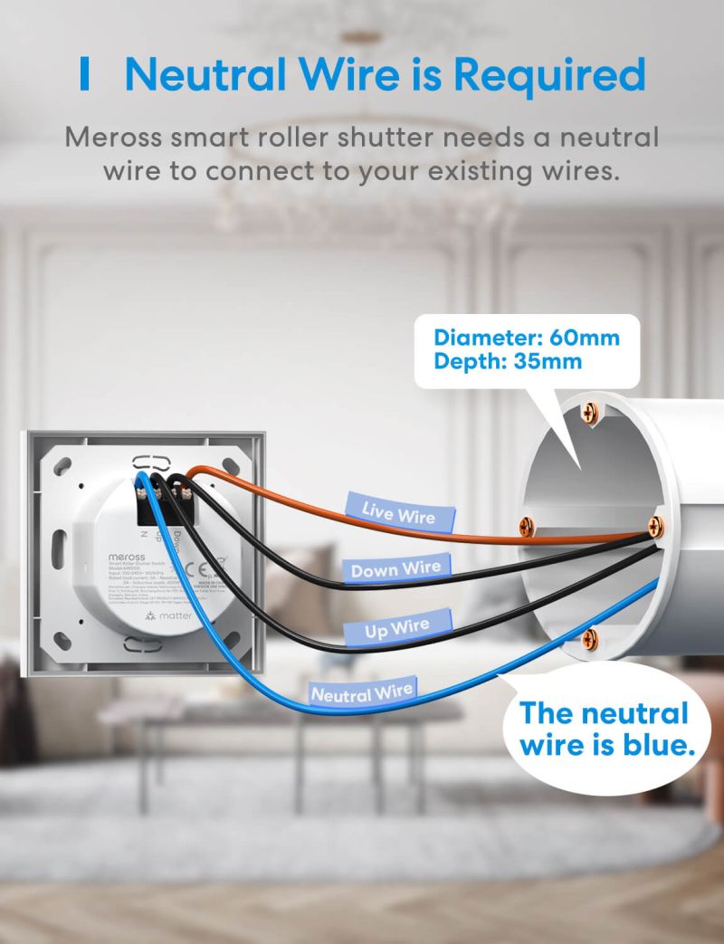 copy ofMeross - Interrupteur mural intelligent Wi-Fi 1 bouton pour système va-et-vient