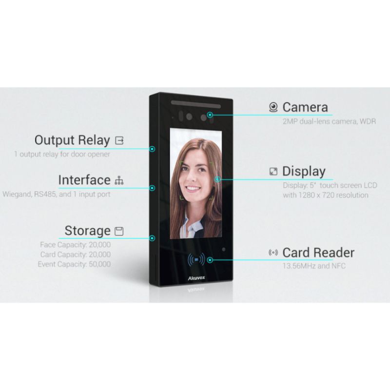 Akuvox - Video doorphone and access control E16C with facial recognition, touch screen, Bluetooth, RFID, QR Code