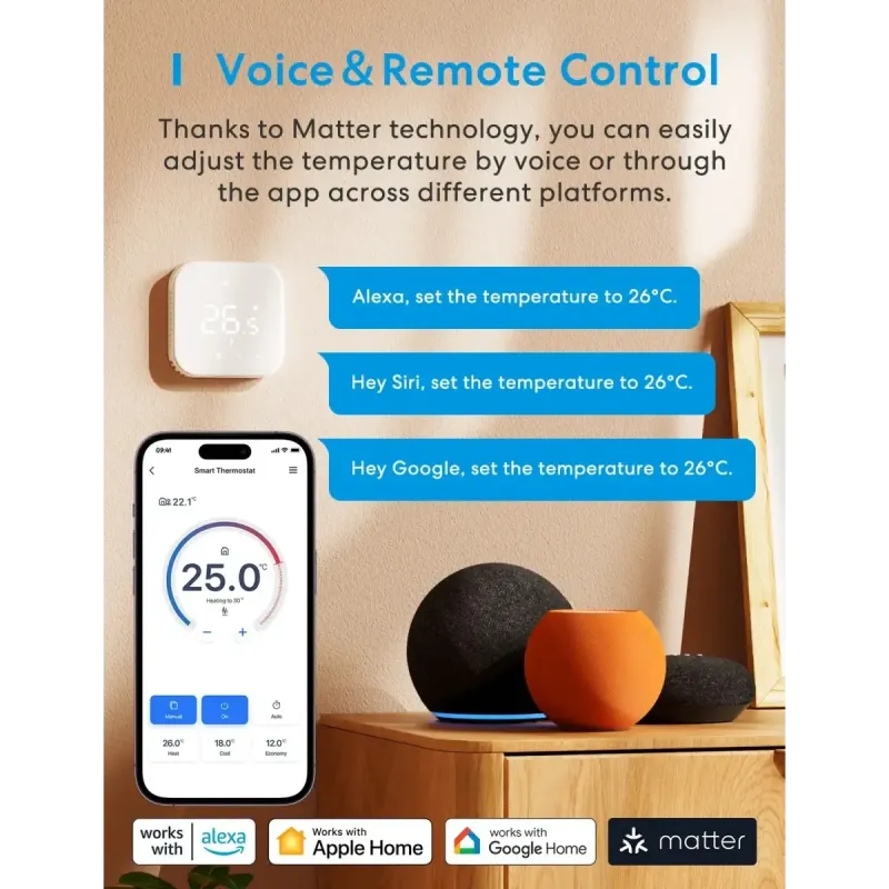 Meross - Termostato Wi-Fi intelligente per sistema di riscaldamento a pavimento elettrico
