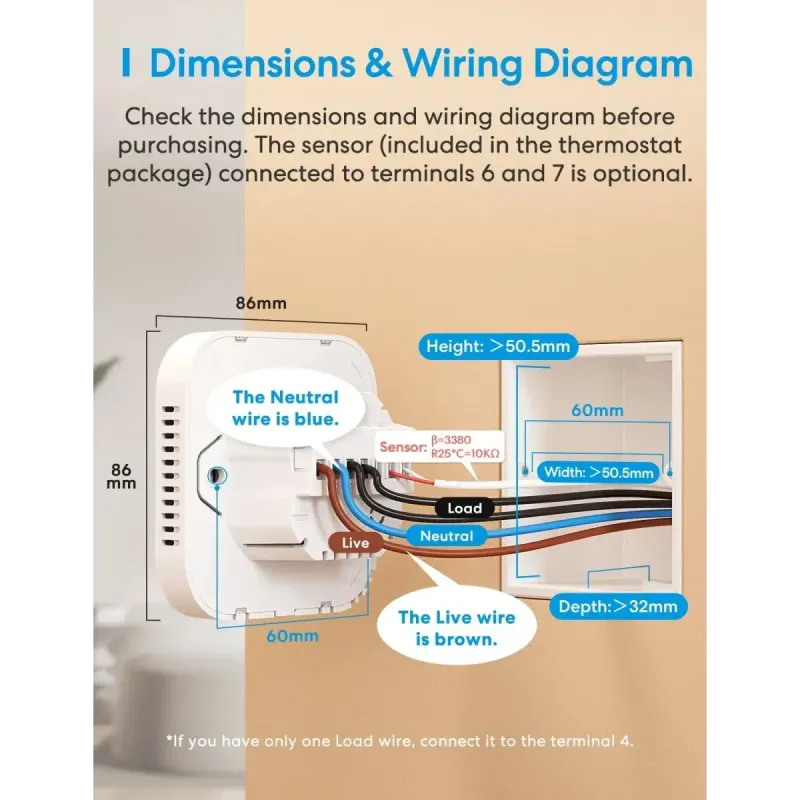 Meross - Thermostat intelligent Wi-Fi pour système de chauffage par le sol électrique