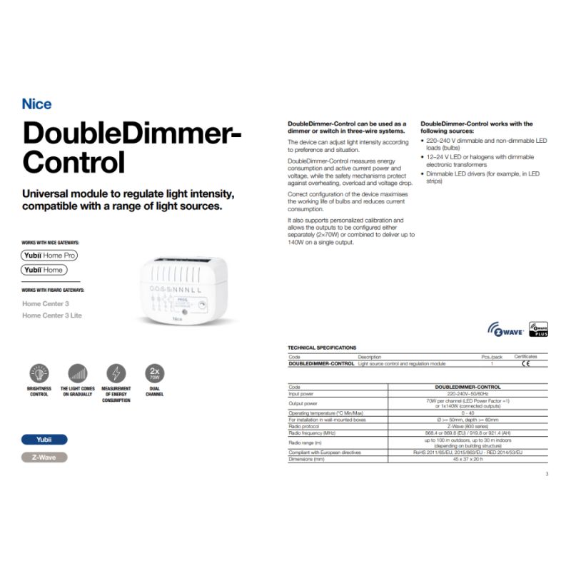 NICE DoubleDimmer-Control - variateur double canal