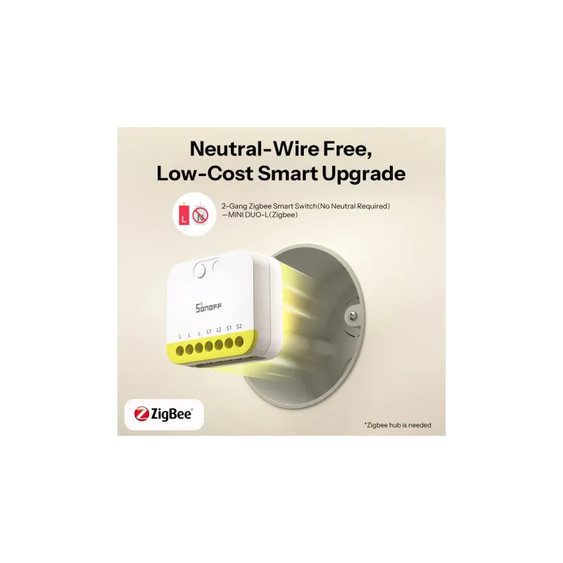 SONOFF MINI-ZB2GS-L - Interruttore Intelligente 2 Canali Zigbee 3.0 Senza Neutro