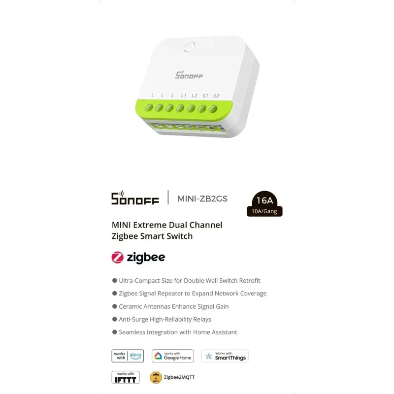 SONOFF MINI-ZB2GS MINI DUO - Interrupteur connecté double canal Zigbee 3.0 16A