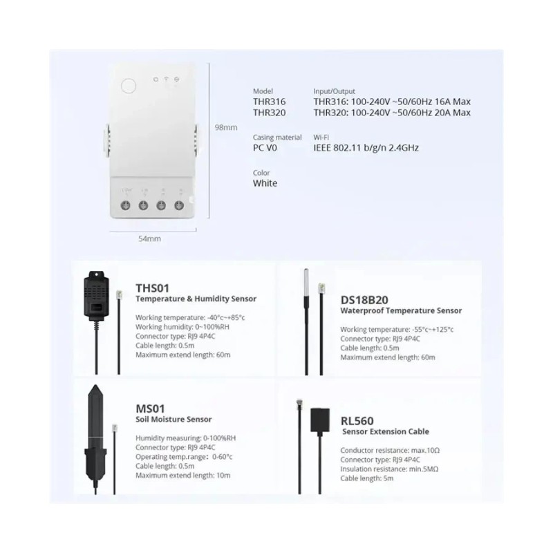 SONOFF THR316 - Interruttore WiFi intelligente temperatura/umidità 16A