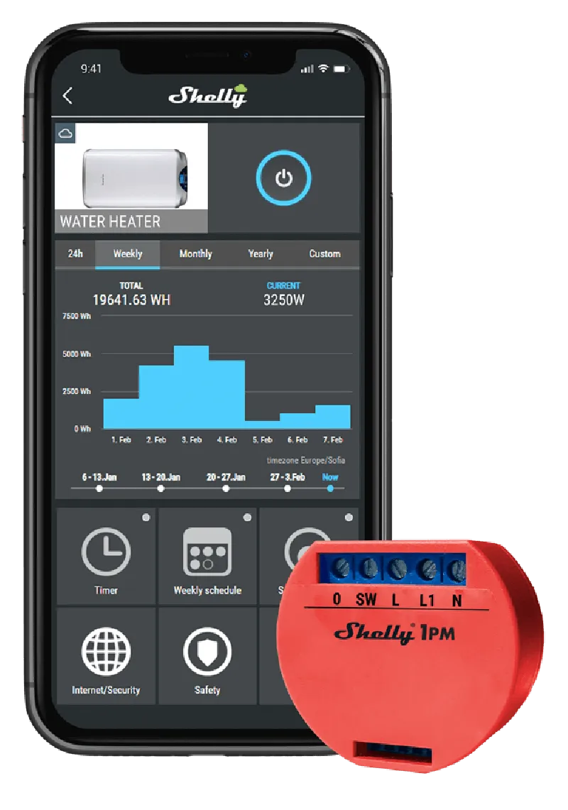 SHELLY - Module ON/OFF un relais Wi-Fi avec suivi de consommation (Shelly 1PM)