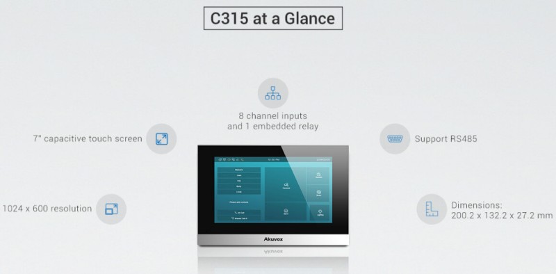 Akuvox - SIP-Innenkonsole mit 7"-Touchscreen, WLAN + Bluetooth (Android-Version) Akuvox C315W - Weiss