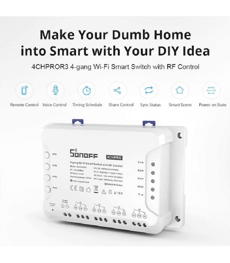 SONOFF - WIFI + 433MHz Intelligenter Schalter - 4 Kanäle