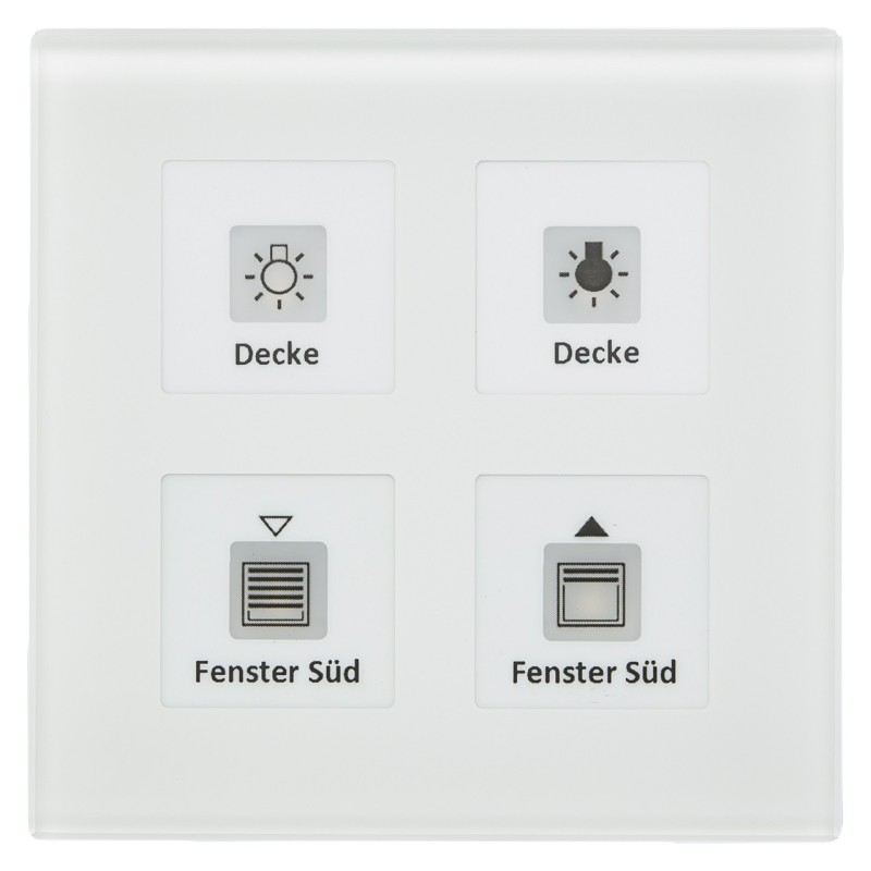 MDT - Bouton-poussoir en verre Plus 4 fois blanc, lumière d'orientation environnante, capteur de température intégré MDT - Bouton-poussoir en verre Plus 4 fois blanc, lumière d'orientation environnante, capteur de température intégré