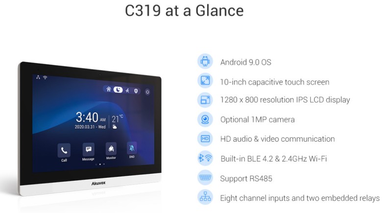 Akuvox - SIP-Innenkonsole mit 7"-Touchscreen, WLAN, Bluetooth, Android 9.0 (Akuvox X933W)