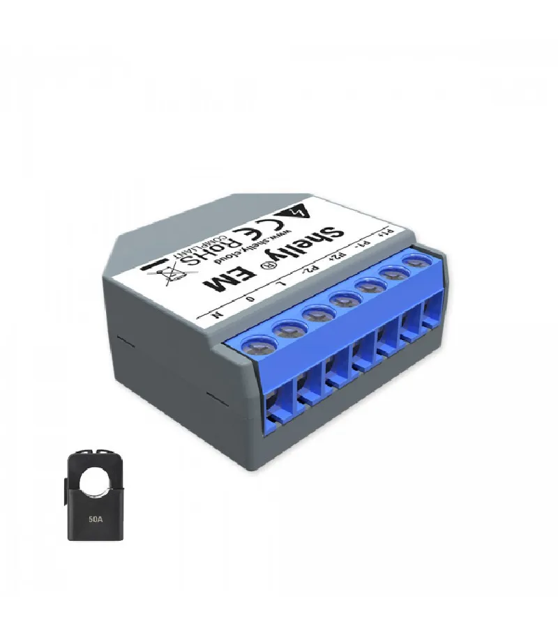 SHELLY - Contatore di energia Wi-Fi monofase Shelly EM con 1 pinza amperometrica da 120A SHELLY - Contatore di energia Wi-Fi monofase Shelly EM con 1 pinza amperometrica da 120A