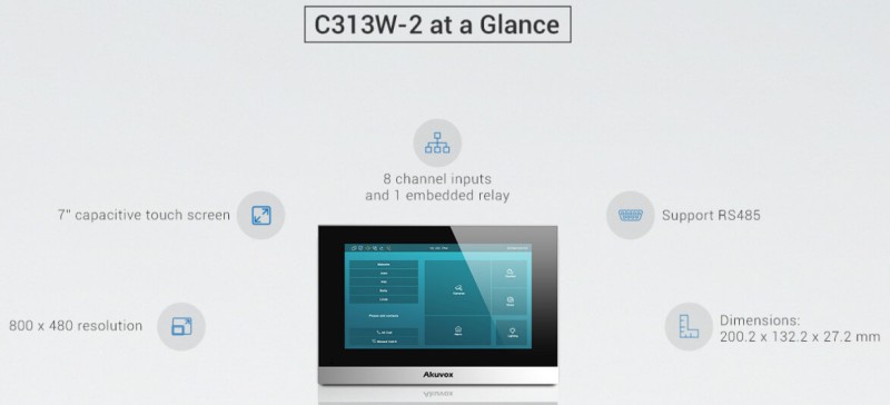 Akuvox - Console intérieure 2 fils SIP C313W-2 avec écran tactile 7", Wifi et Bluetooth (version linux)
