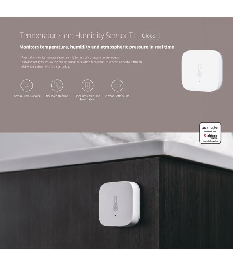 Aqara - Capteur de température et d'humidité Zigbee 3.0 (Aqara Temperature and Humidity Sensor T1)