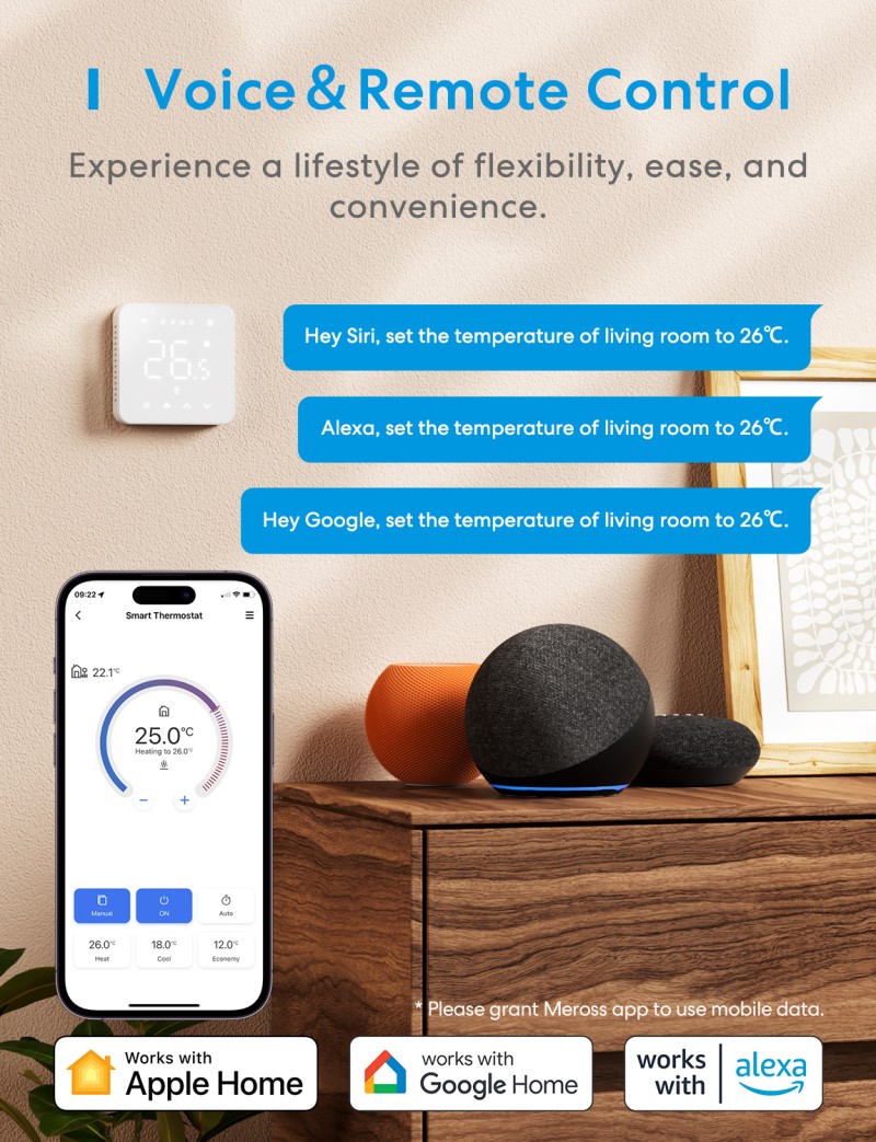 Meross - Thermostat Wi-Fi intelligent pour plancher chauffant électrique