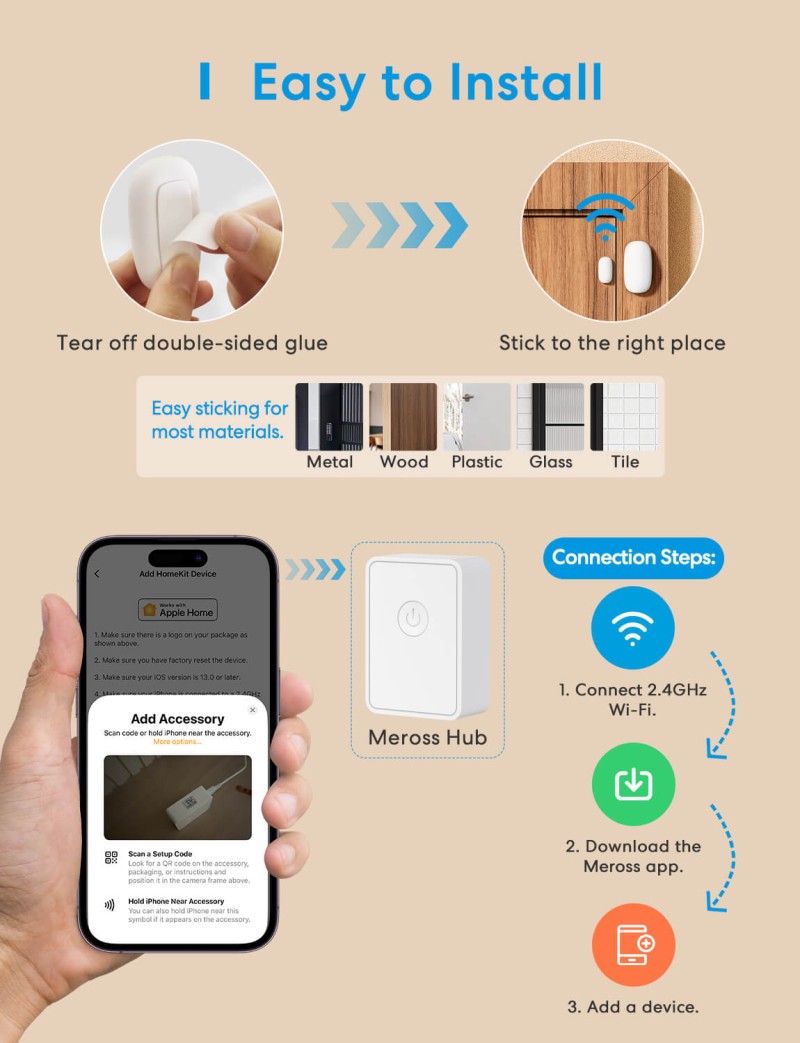 Meross - Smart Wi-Fi Door and Window Sensor, MS200HK