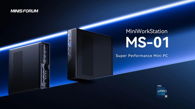 Minisforum - Mini PC MS-01 Barebone with Intel Core i9-12900H,vPro Enterprise Support,2x10Gbps SFP+LAN/2x2.5G RJ45/2xUSB4/HDIM/1
