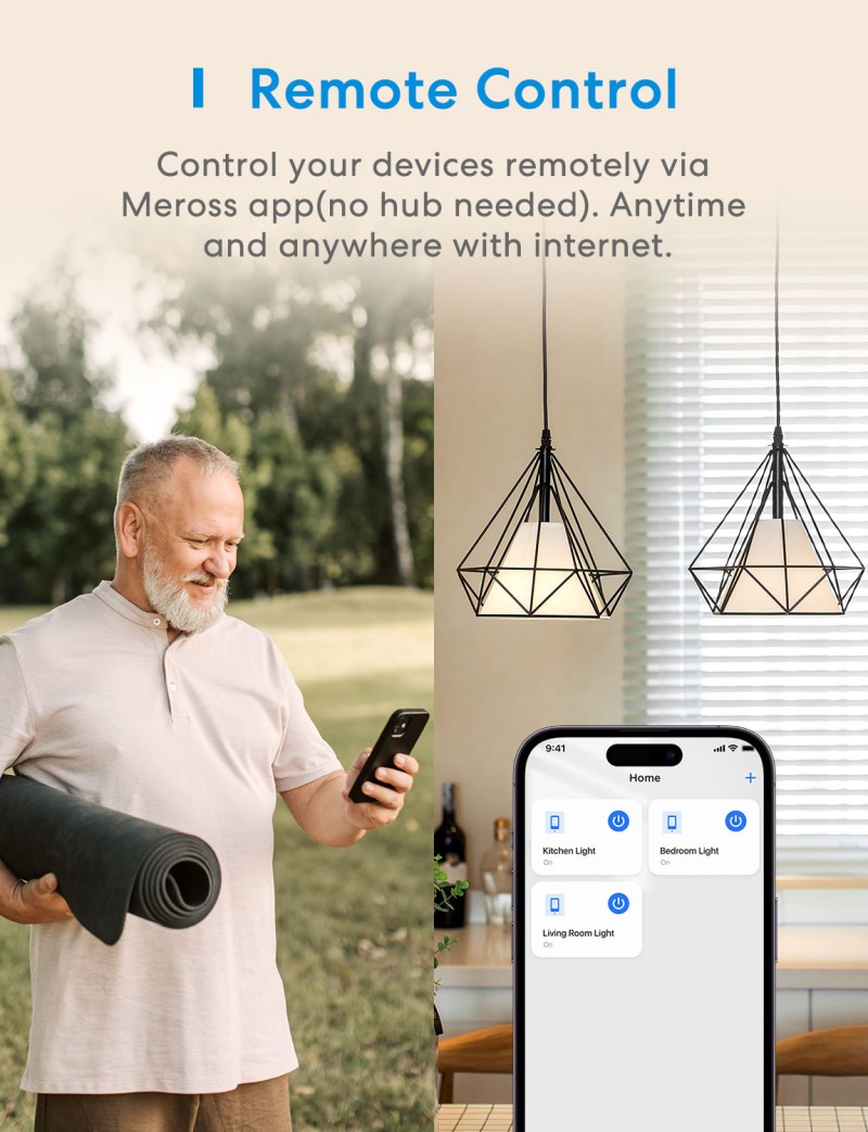 Meross - Interrupteur mural intelligent Wi-Fi 1 bouton pour système une voie