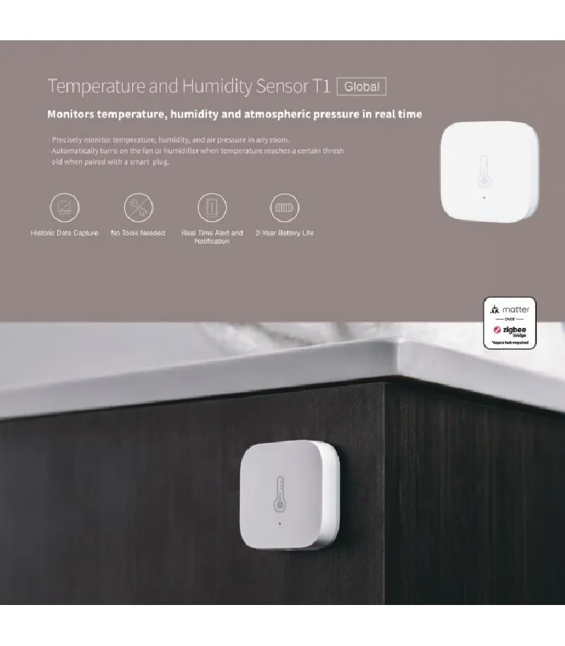 Aqara - Temperatur- und Feuchtigkeitssensor Zigbee 3.0 (Aqara Temperature and Humidity Sensor T1)